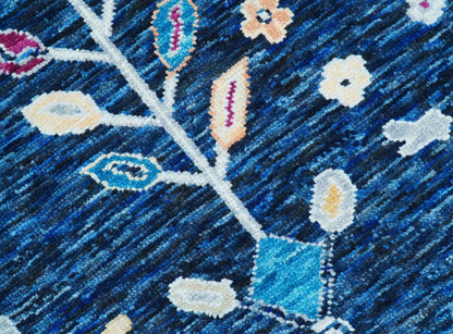 Custom Made Traditional Oushak Blue And Ivory Hand Knotted Wool Rug.
