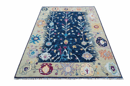 Custom Made Traditional Oushak Blue And Ivory Hand Knotted Wool Rug.