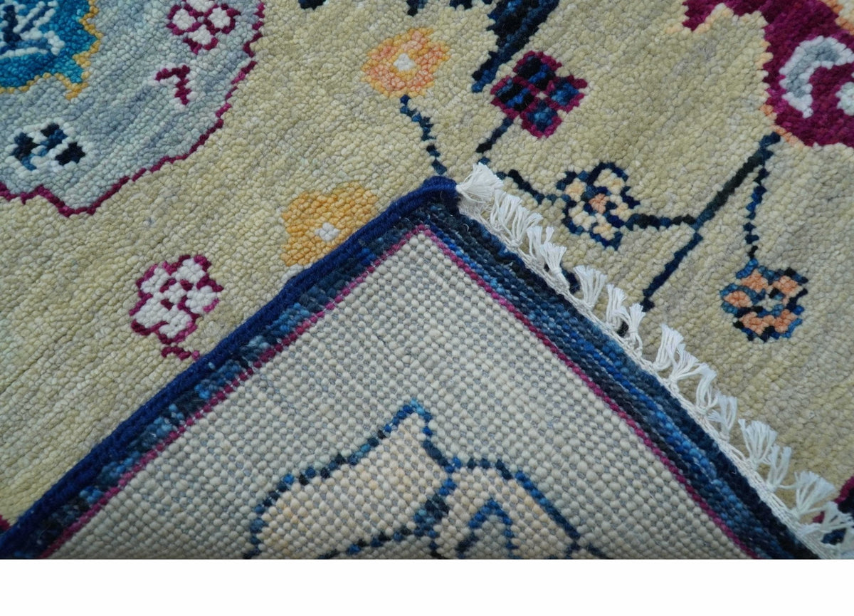 Custom Made Traditional Oushak Blue And Ivory Hand Knotted Wool Rug.