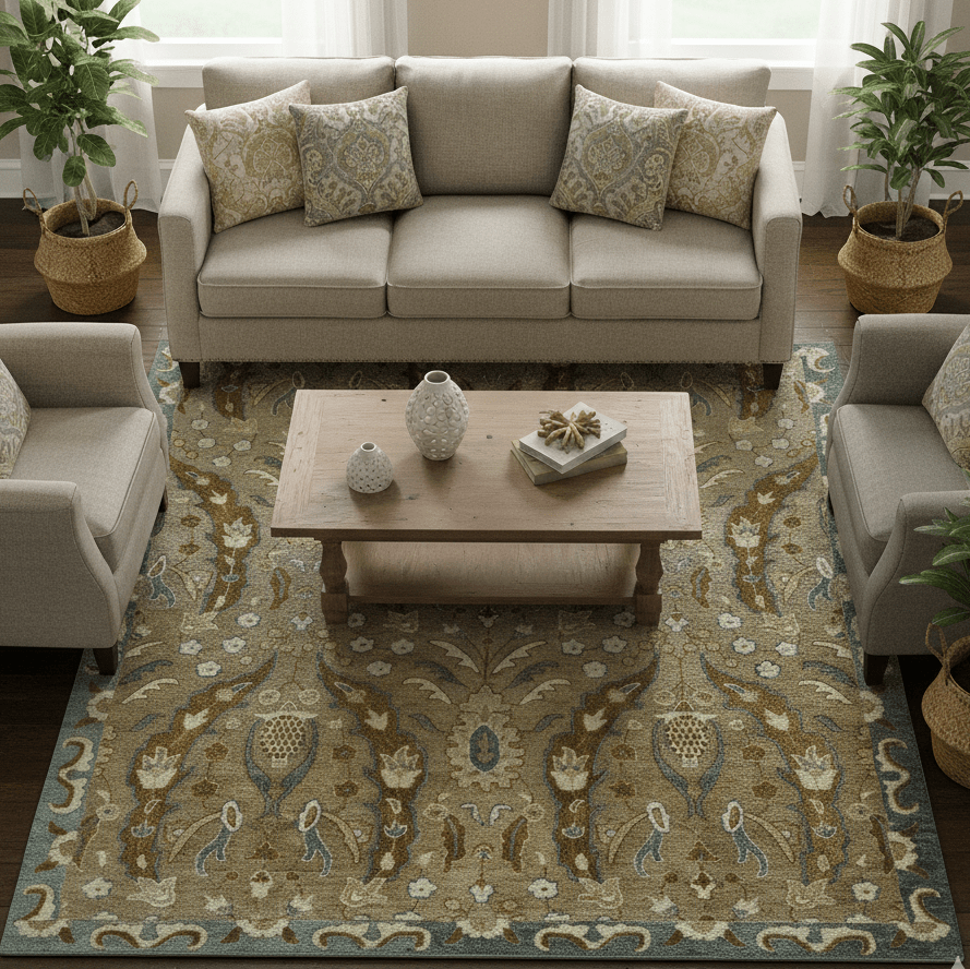 Custom Made Traditional Oushak Brown Hand Tufted Wool Area Rug.