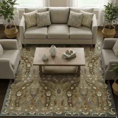 Custom Made Traditional Oushak Brown Hand Tufted Wool Area Rug.