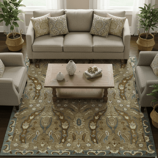 Custom Made Traditional Oushak Brown Hand Tufted Wool Area Rug.