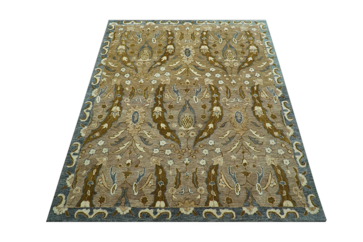 Custom Made Traditional Oushak Brown Hand Tufted Wool Area Rug.