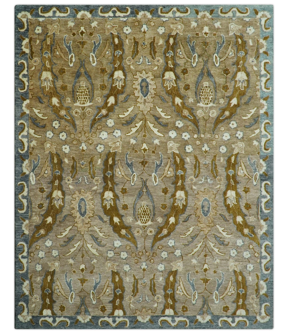 Custom Made Traditional Oushak Brown Hand Tufted Wool Area Rug.