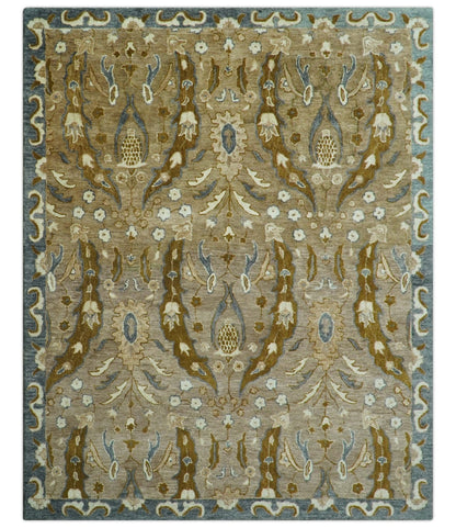 Custom Made Traditional Oushak Brown Hand Tufted Wool Area Rug.