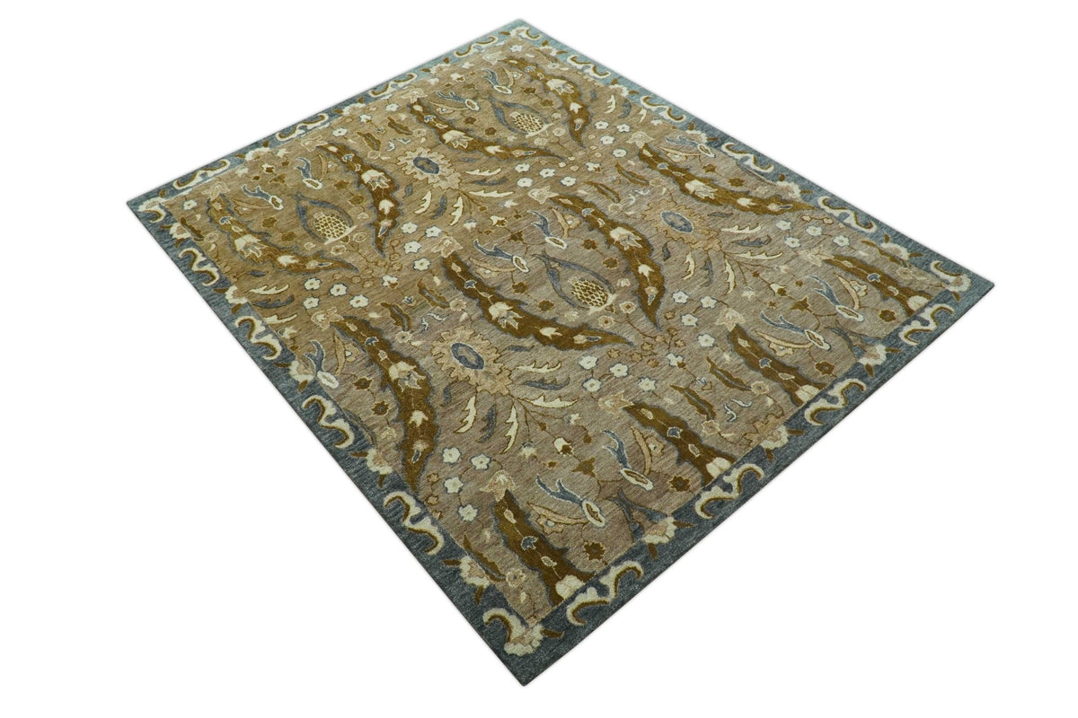 Custom Made Traditional Oushak Brown Hand Tufted Wool Area Rug.