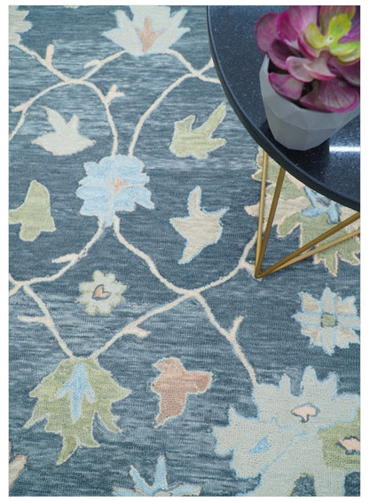 Custom Made Traditional Oushak Charcoal And Beige Hand Tufted Wool Area Rug.