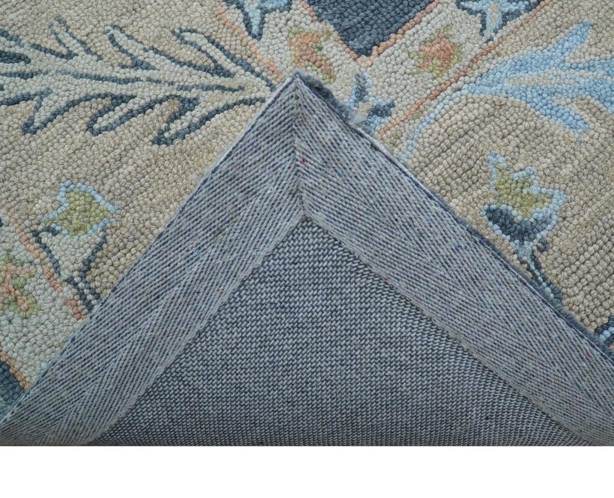 Custom Made Traditional Oushak Charcoal And Beige Hand Tufted Wool Area Rug.