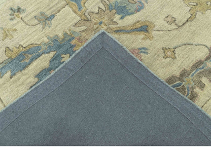 Custom Made Traditional Oushak Design Beige And Blue Hand Tufted Wool Area Rug.