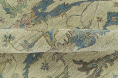 Custom Made Traditional Oushak Design Beige And Blue Hand Tufted Wool Area Rug.