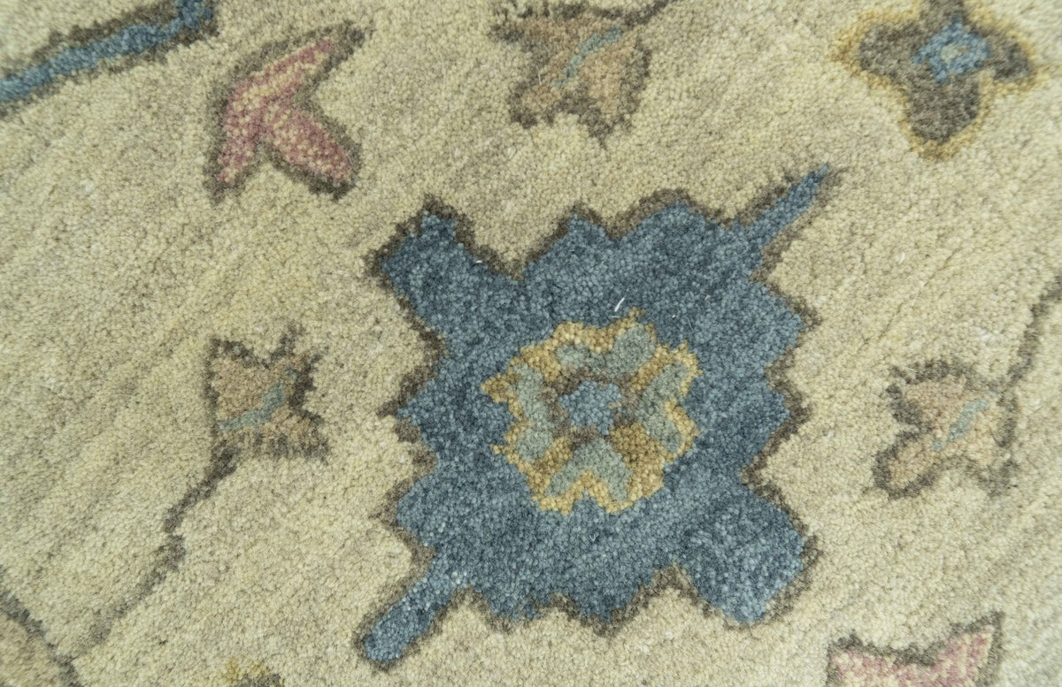 Custom Made Traditional Oushak Design Beige And Blue Hand Tufted Wool Area Rug.