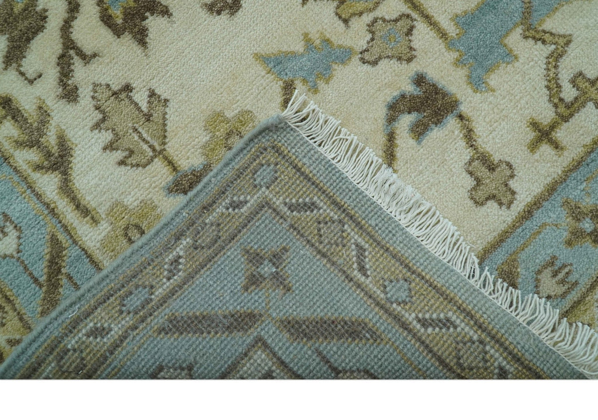 Custom Made Traditional Oushak Design Blue Hand Knotted Wool Area Rug.
