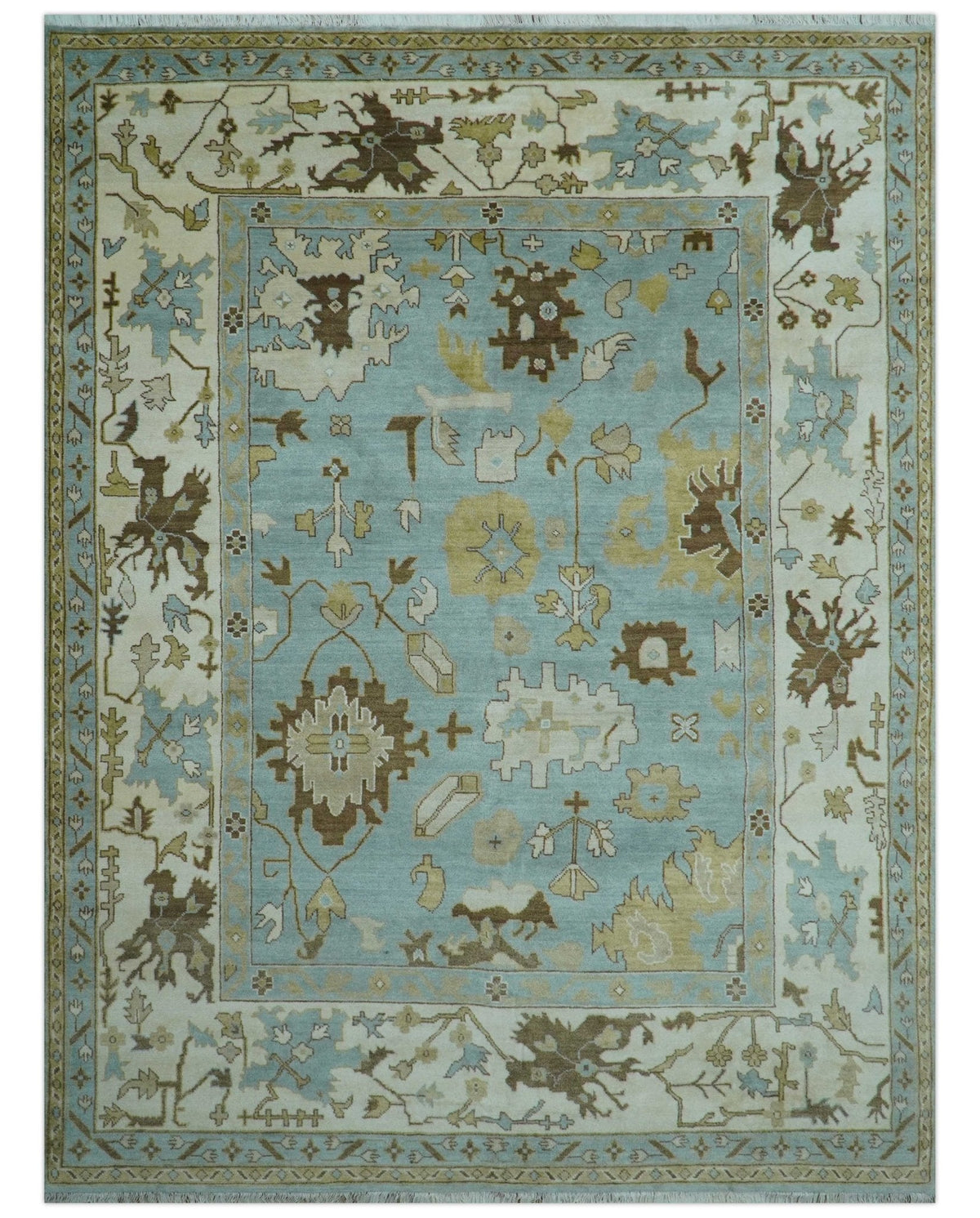 Custom Made Traditional Oushak Design Blue Hand Knotted Wool Area Rug.