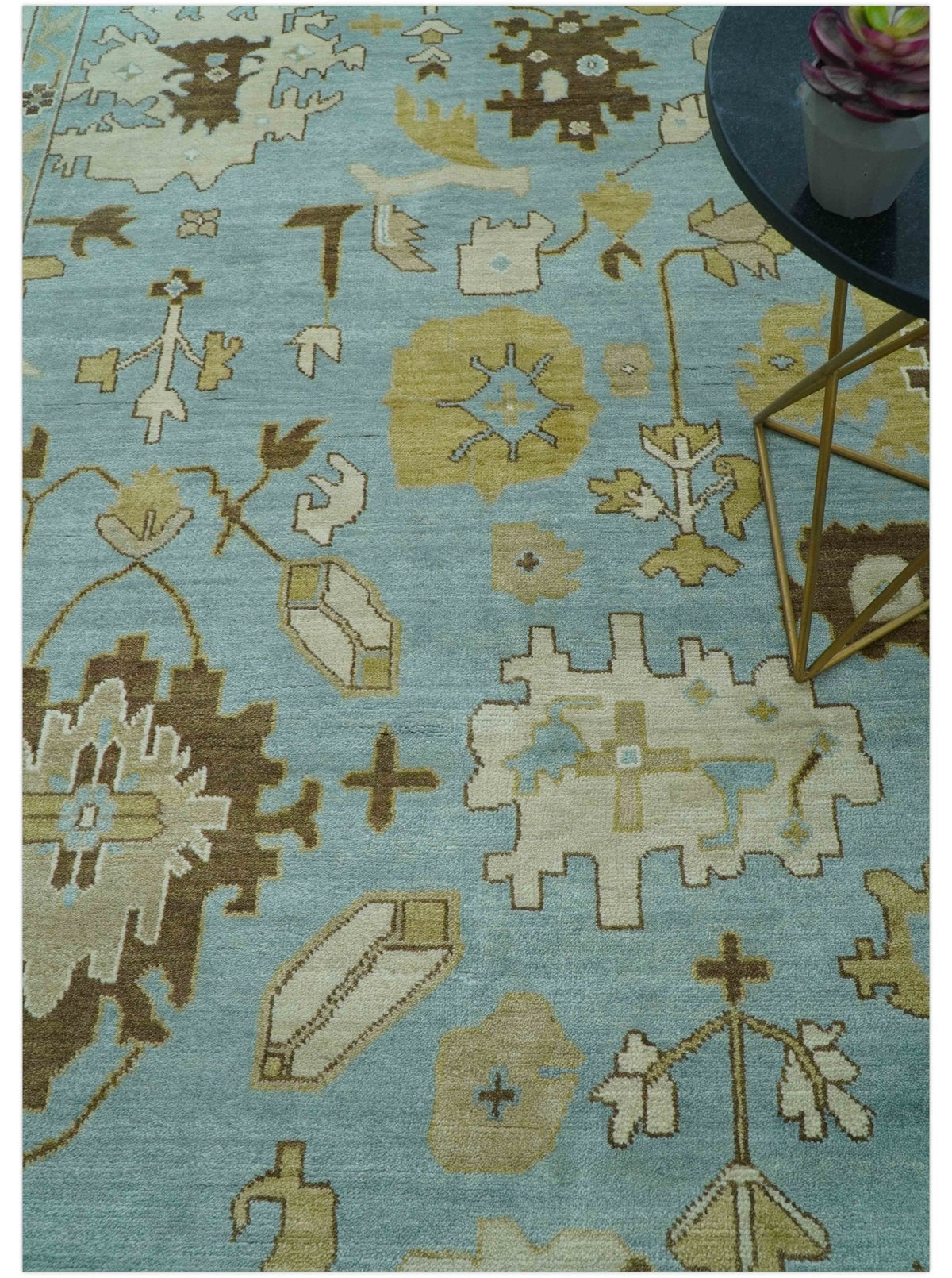 Custom Made Traditional Oushak Design Blue Hand Knotted Wool Area Rug.