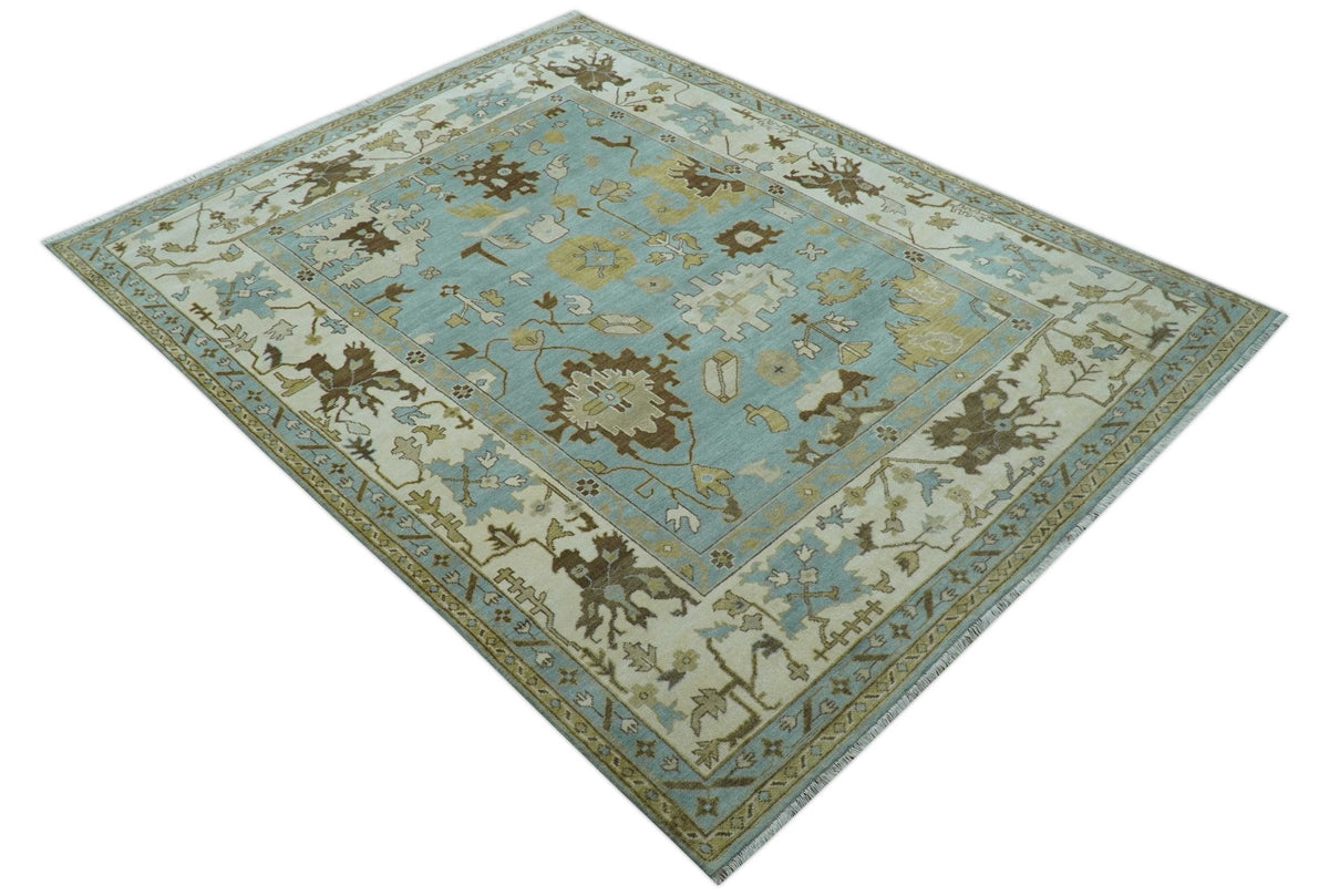 Custom Made Traditional Oushak Design Blue Hand Knotted Wool Area Rug.