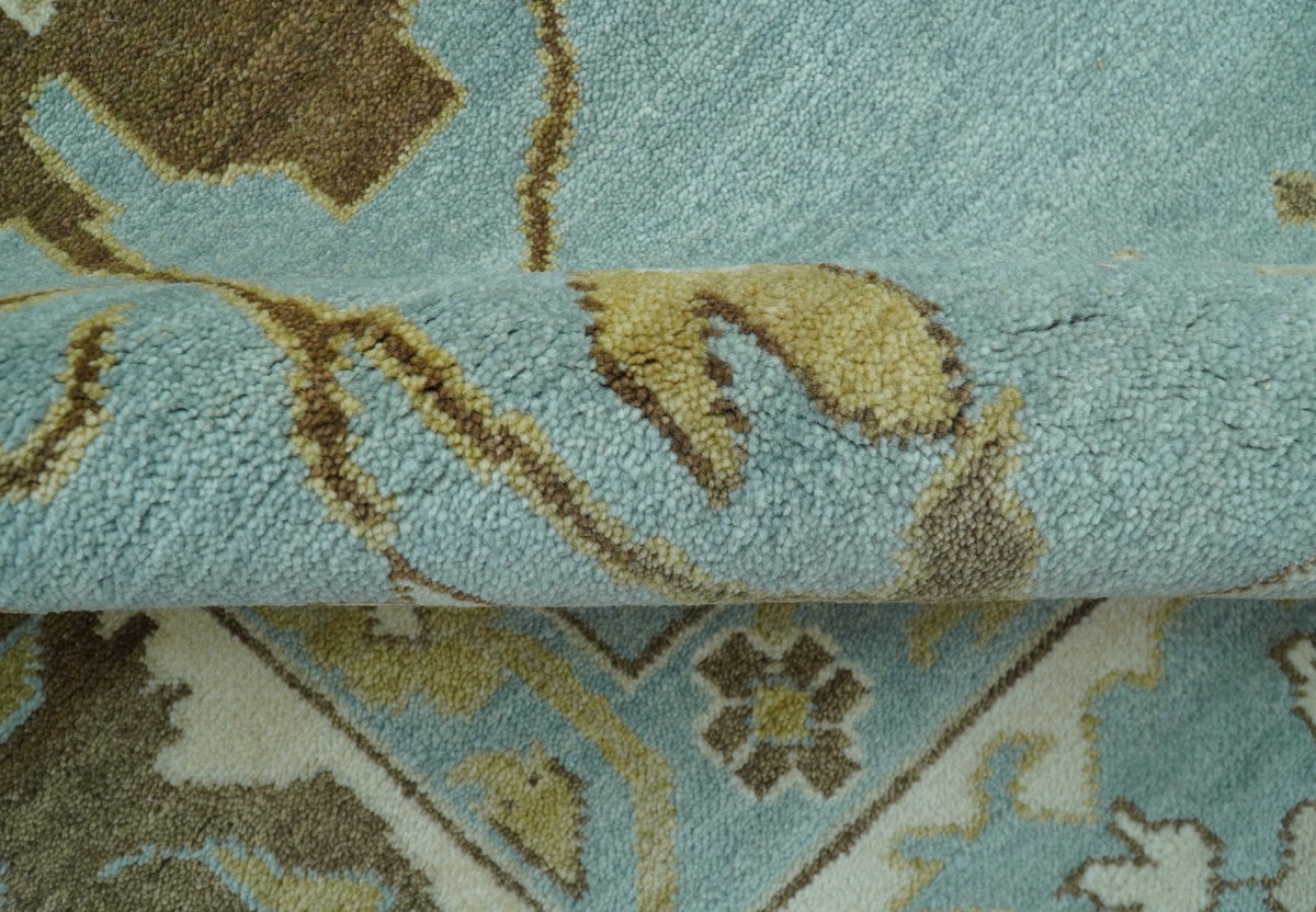 Custom Made Traditional Oushak Design Blue Hand Knotted Wool Area Rug.