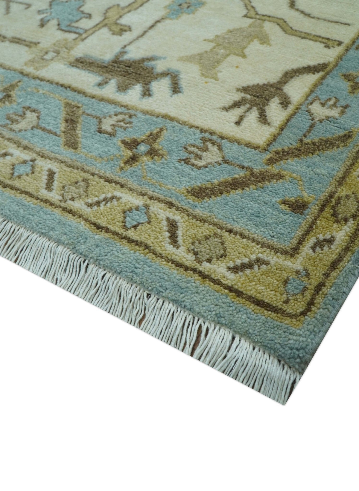 Custom Made Traditional Oushak Design Blue Hand Knotted Wool Area Rug.