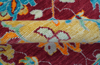 Custom Made Traditional Oushak Design Maroon Hand Knotted Wool Area Rug.