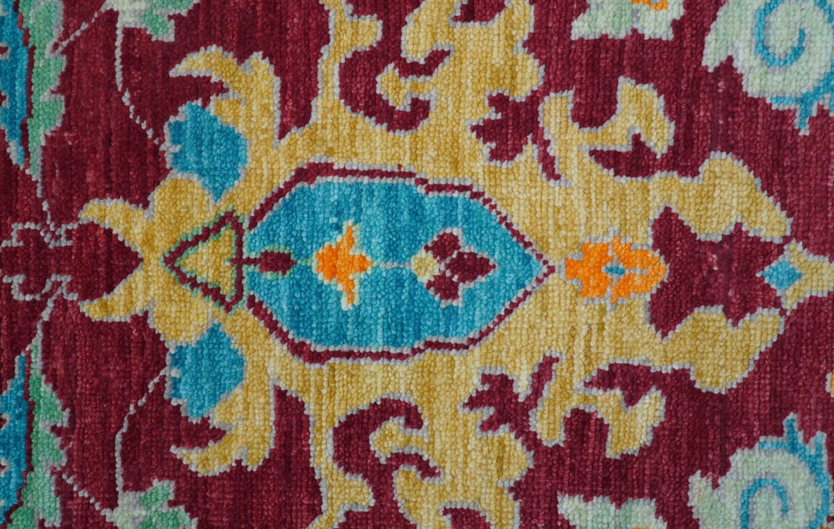 Custom Made Traditional Oushak Design Maroon Hand Knotted Wool Area Rug.