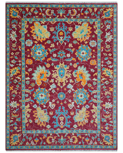 Custom Made Traditional Oushak Design Maroon Hand Knotted Wool Area Rug.