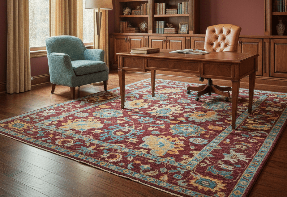 Custom Made Traditional Oushak Design Maroon Hand Knotted Wool Area Rug.
