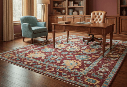 Custom Made Traditional Oushak Design Maroon Hand Knotted Wool Area Rug.