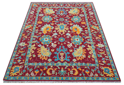 Custom Made Traditional Oushak Design Maroon Hand Knotted Wool Area Rug.