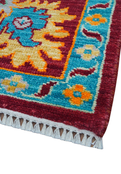 Custom Made Traditional Oushak Design Maroon Hand Knotted Wool Area Rug.