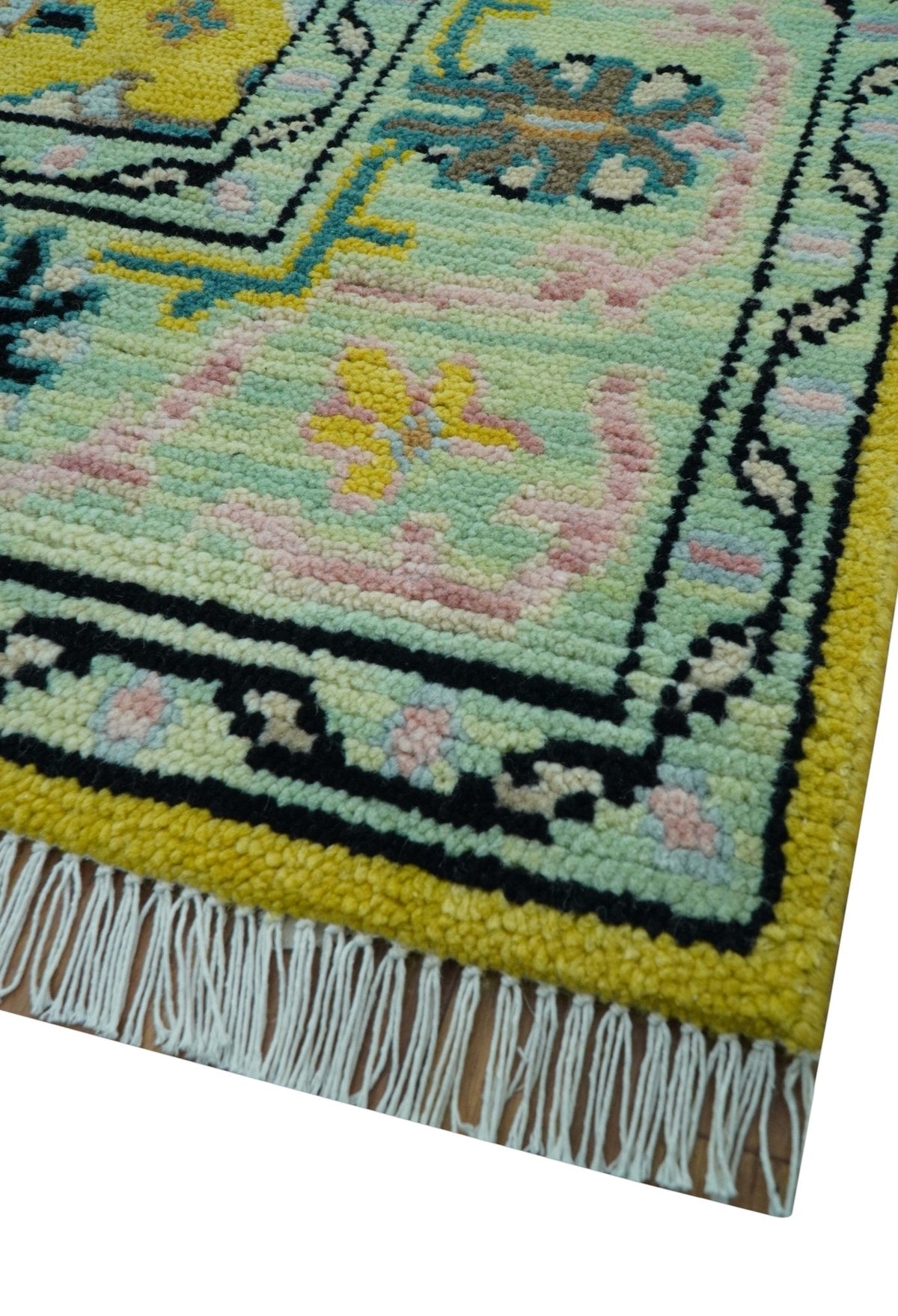 Custom Made Traditional Oushak Design mustard Hand Knotted Wool Area Rug.