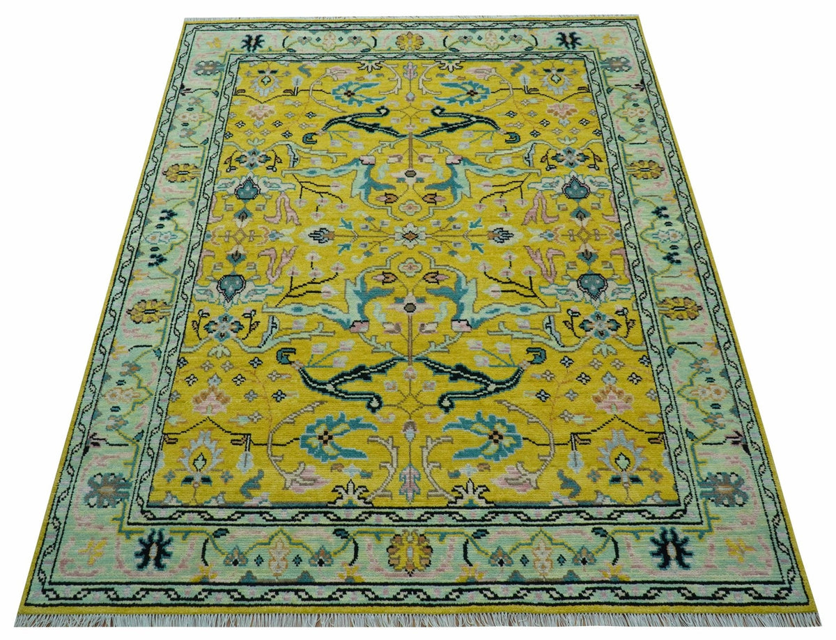 Custom Made Traditional Oushak Design mustard Hand Knotted Wool Area Rug.