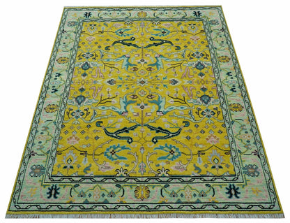 Custom Made Traditional Oushak Design mustard Hand Knotted Wool Area Rug.