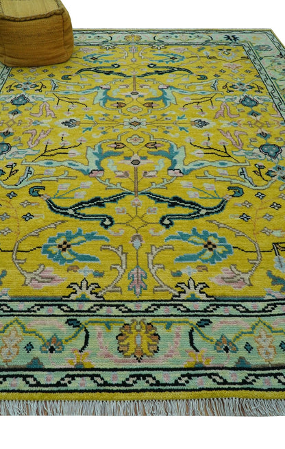 Custom Made Traditional Oushak Design mustard Hand Knotted Wool Area Rug.