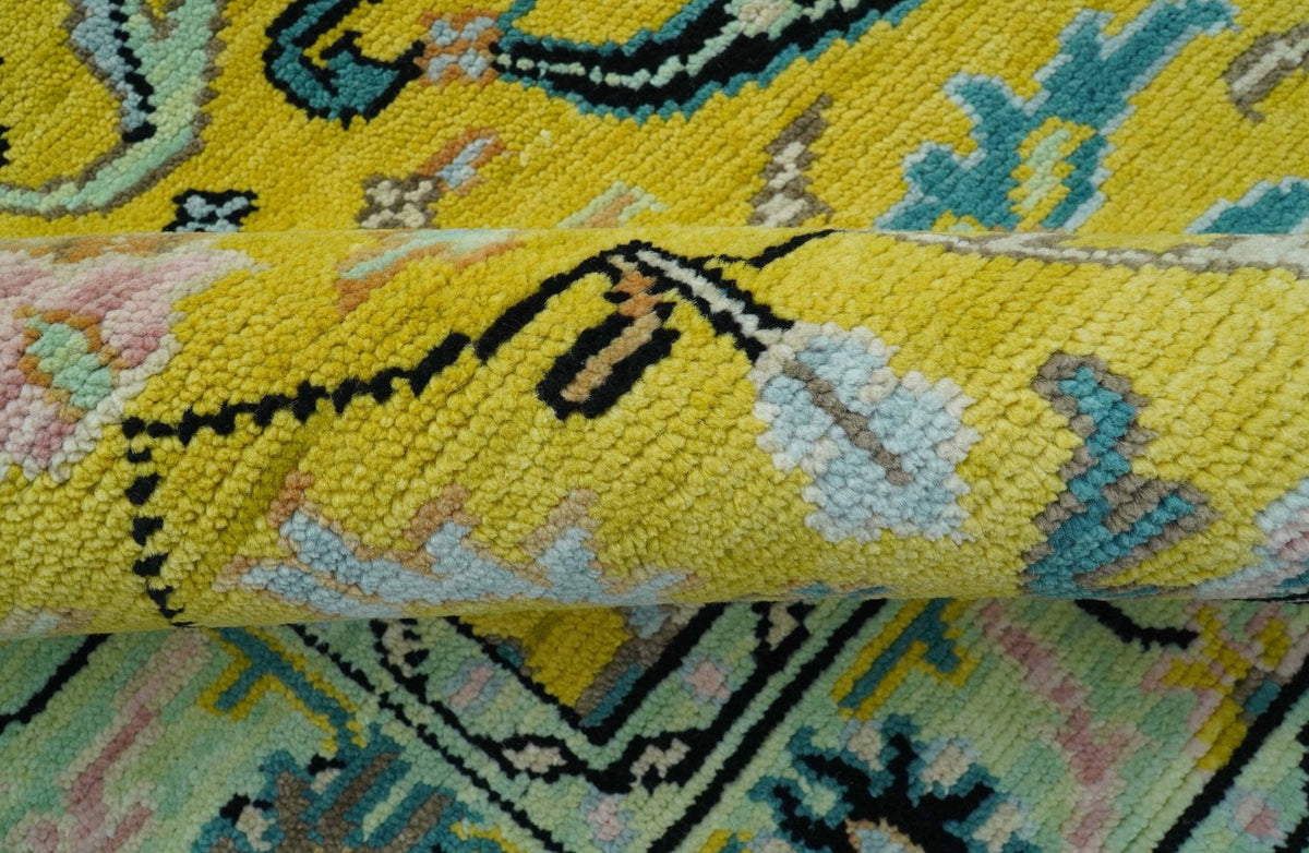 Custom Made Traditional Oushak Design mustard Hand Knotted Wool Area Rug.