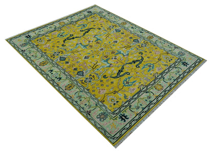 Custom Made Traditional Oushak Design mustard Hand Knotted Wool Area Rug.