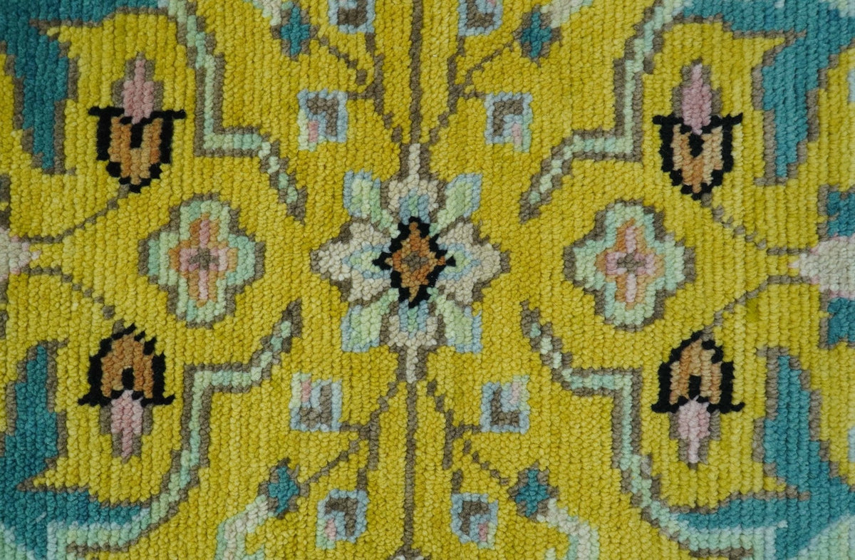 Custom Made Traditional Oushak Design mustard Hand Knotted Wool Area Rug.