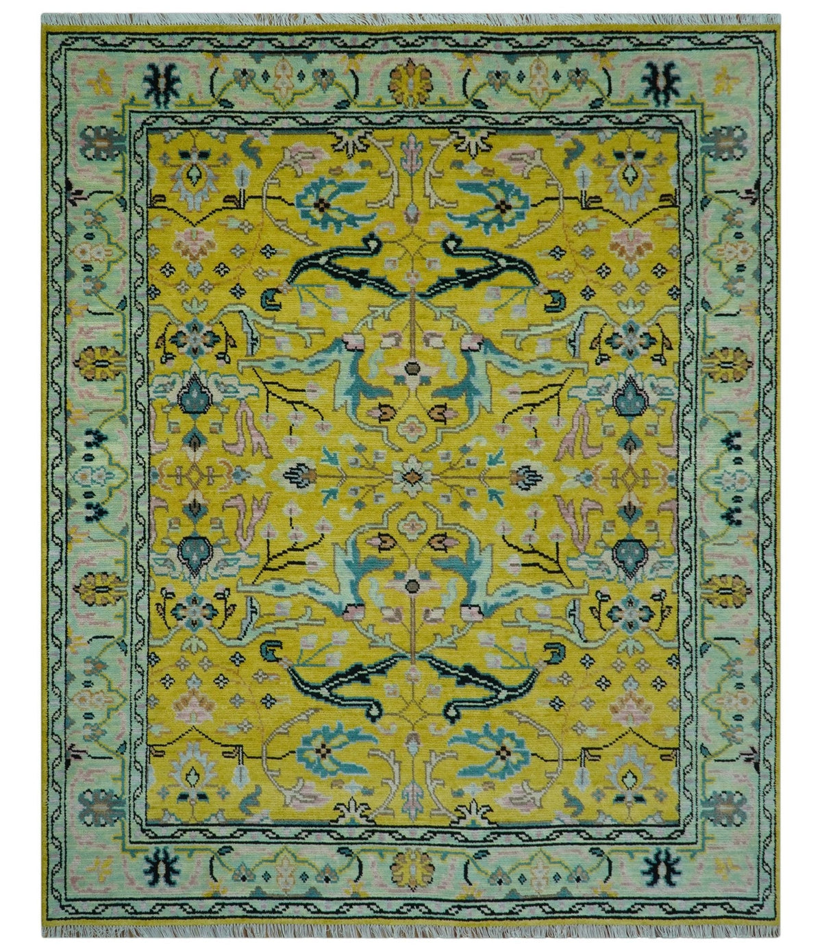 Custom Made Traditional Oushak Design mustard Hand Knotted Wool Area Rug.