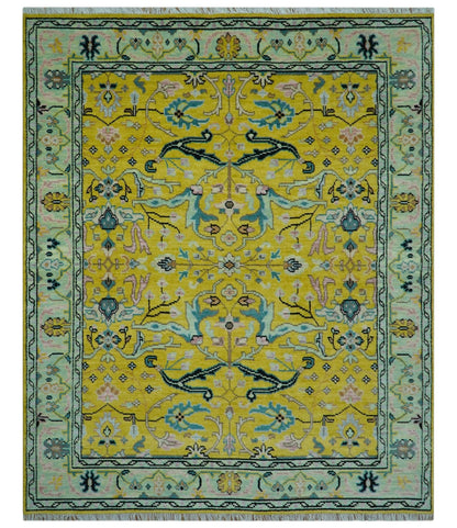 Custom Made Traditional Oushak Design mustard Hand Knotted Wool Area Rug.