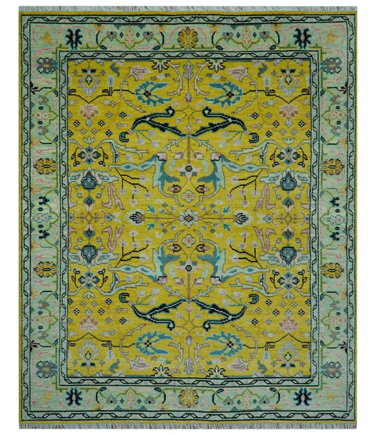 Custom Made Traditional Oushak Design mustard Hand Knotted Wool Area Rug.