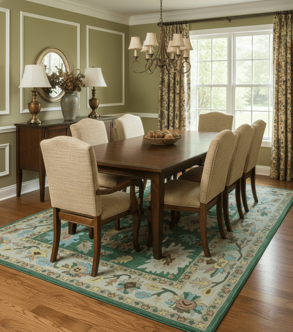 Custom Made Traditional Oushak Green Hand Tufted Wool Area Rug.