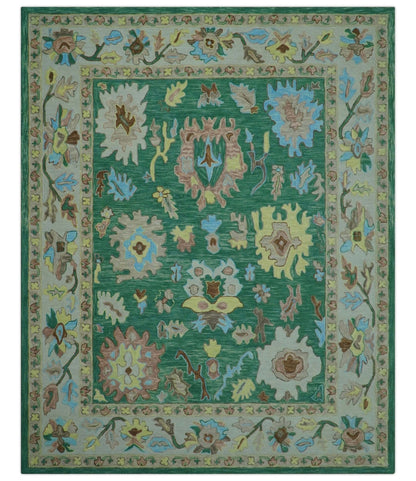Custom Made Traditional Oushak Green Hand Tufted Wool Area Rug.