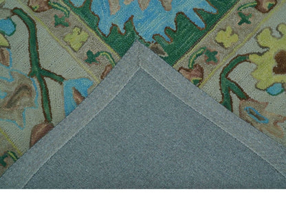 Custom Made Traditional Oushak Green Hand Tufted Wool Area Rug.