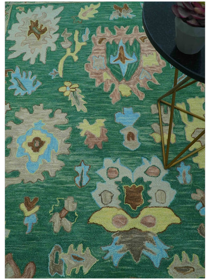 Custom Made Traditional Oushak Green Hand Tufted Wool Area Rug.