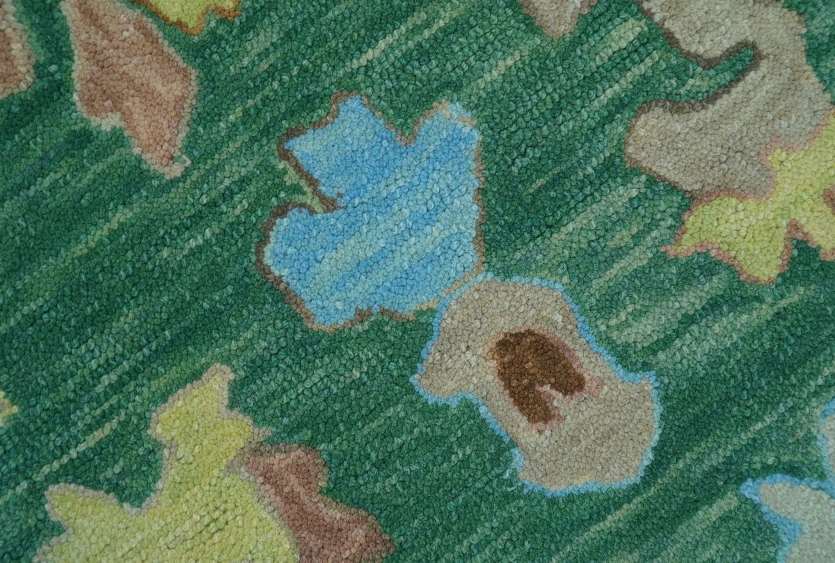 Custom Made Traditional Oushak Green Hand Tufted Wool Area Rug.