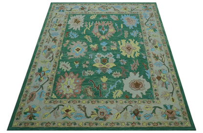 Custom Made Traditional Oushak Green Hand Tufted Wool Area Rug.