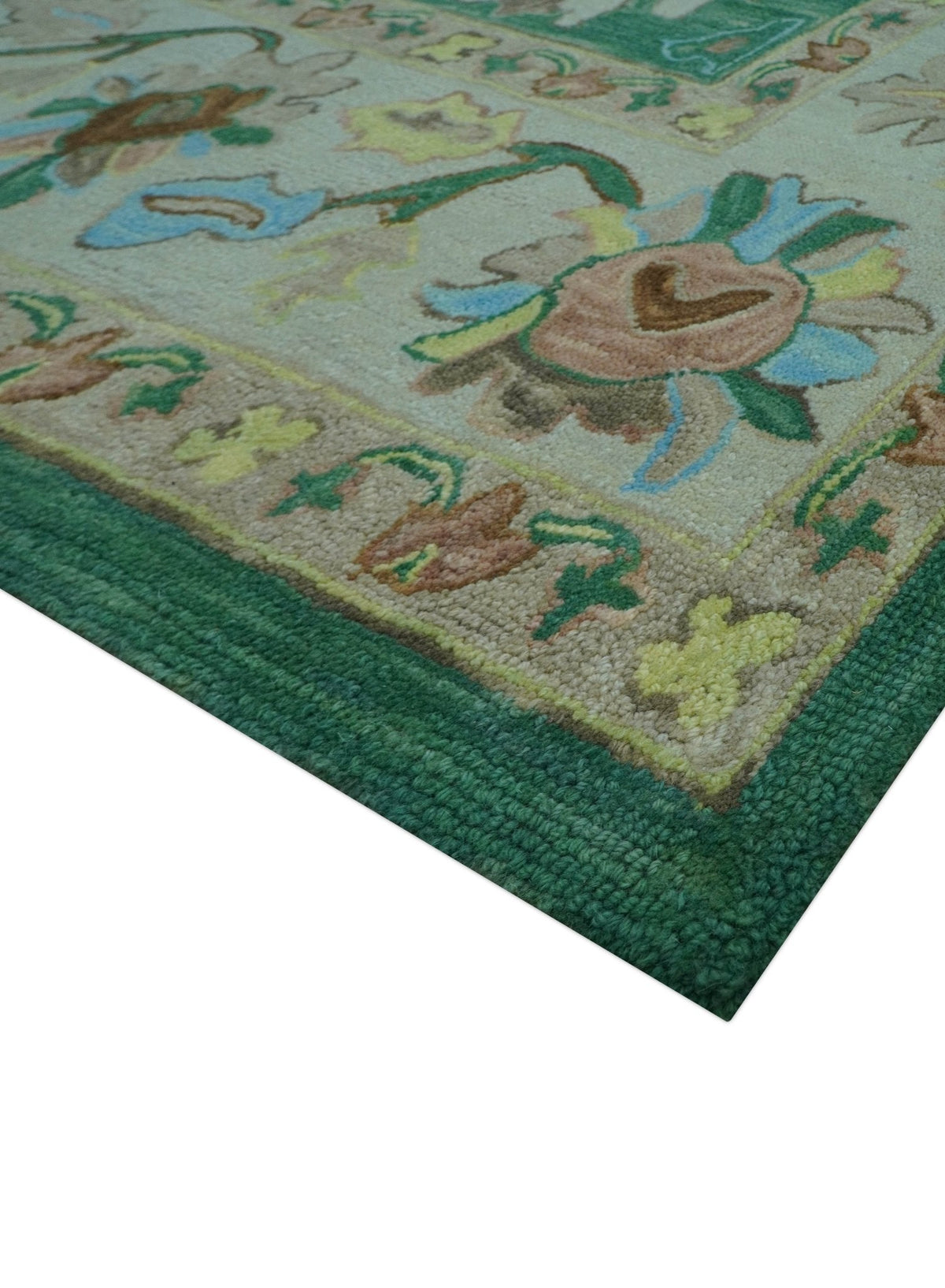 Custom Made Traditional Oushak Green Hand Tufted Wool Area Rug.