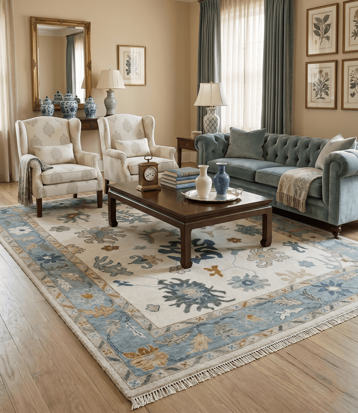 Custom Made Traditional Oushak Ivory and Silver Hand knotted wool Area Rug.