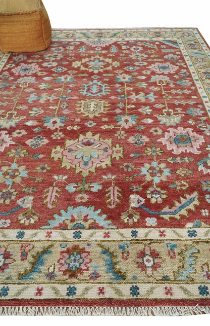 Custom Made Traditional Oushak Rust, Beige and Teal Hand knotted wool Area Rug.