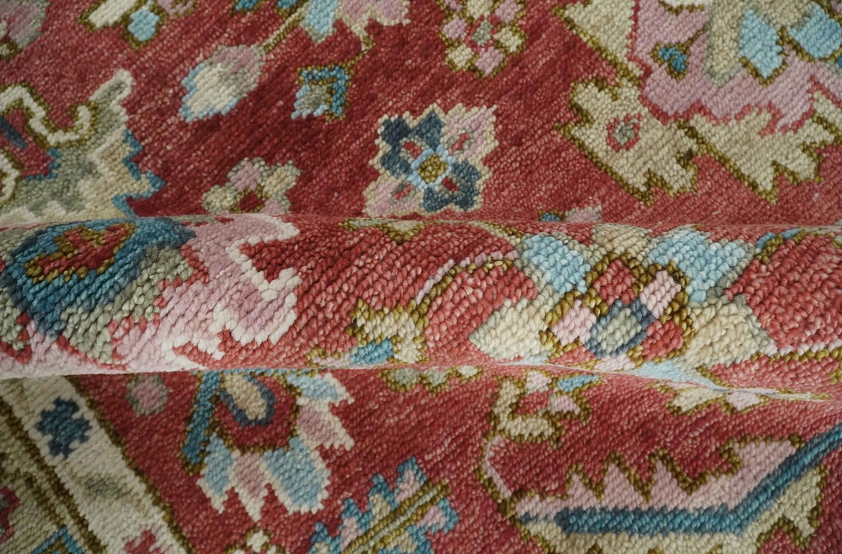 Custom Made Traditional Oushak Rust, Beige and Teal Hand knotted wool Area Rug.