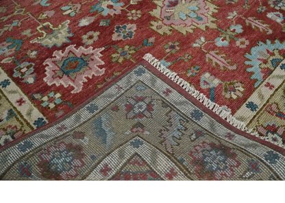 Custom Made Traditional Oushak Rust, Beige and Teal Hand knotted wool Area Rug.