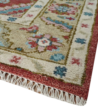 Custom Made Traditional Oushak Rust, Beige and Teal Hand knotted wool Area Rug.